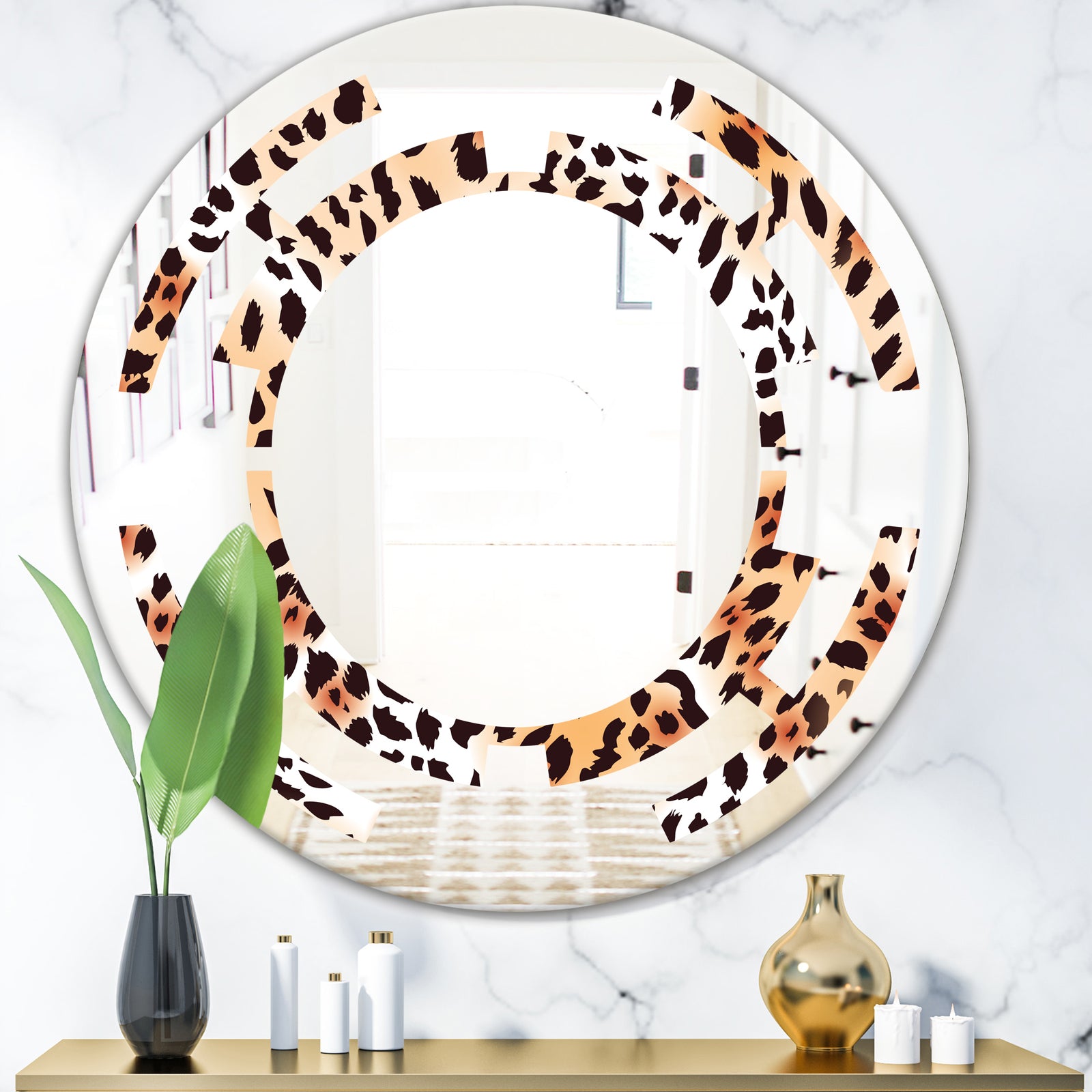 Leopard Fur Safari II - Modern Round or Oval Wall Mirror - Space