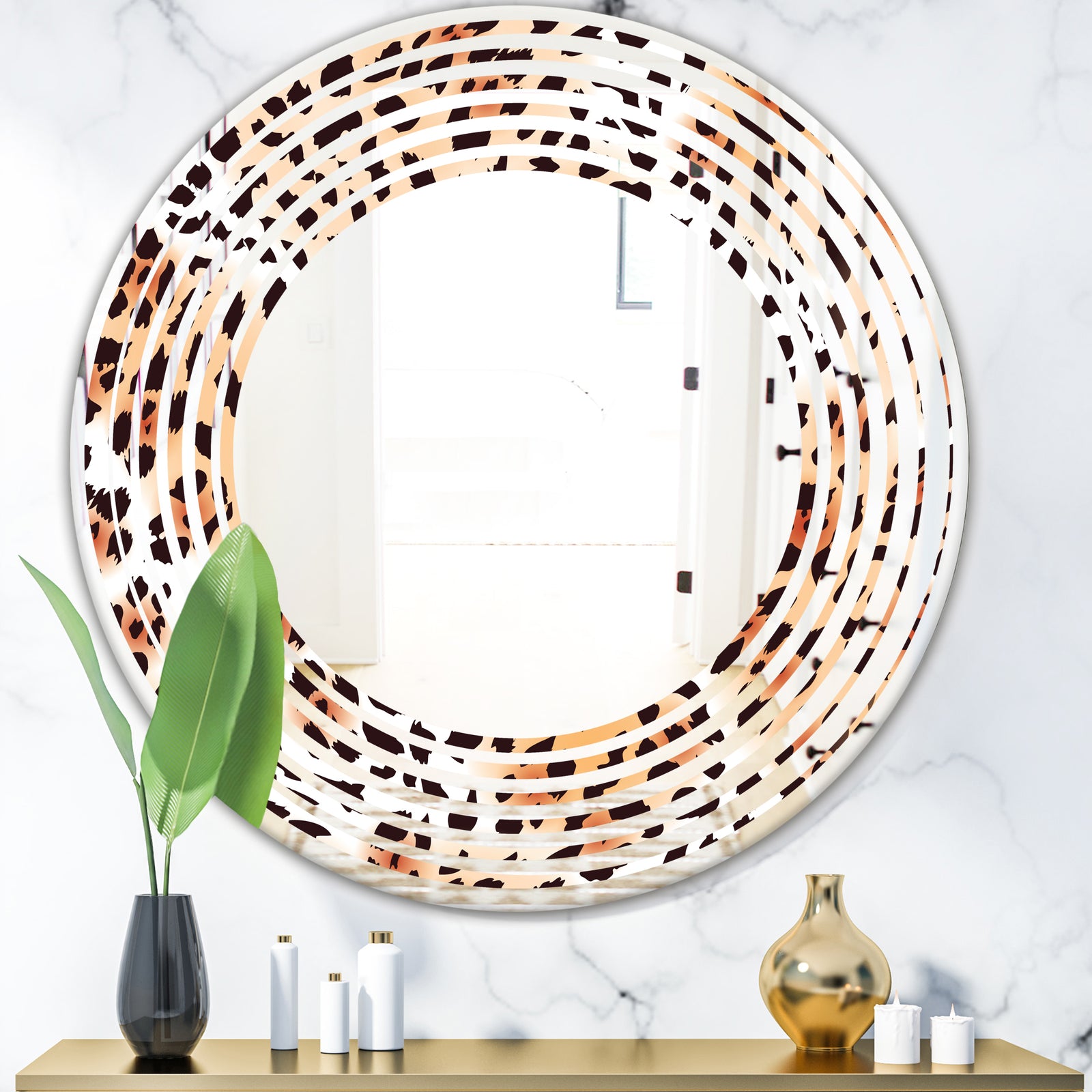 Leopard Fur Safari II - Modern Round or Oval Wall Mirror - Wave