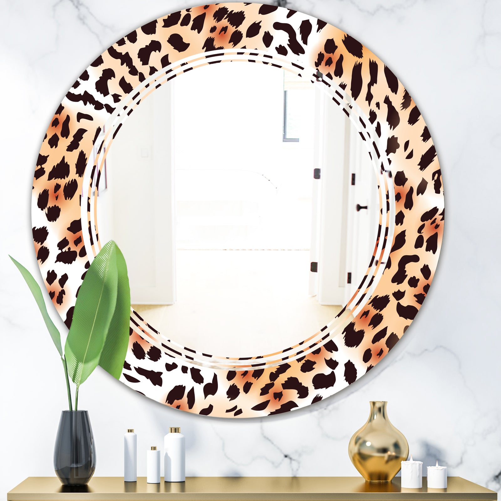Leopard Fur Safari II - Modern Round or Oval Wall Mirror - Triple C