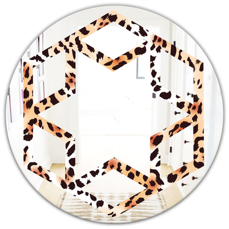 Leopard Fur Safari II - Modern Round or Oval Wall Mirror - Hexagon Star