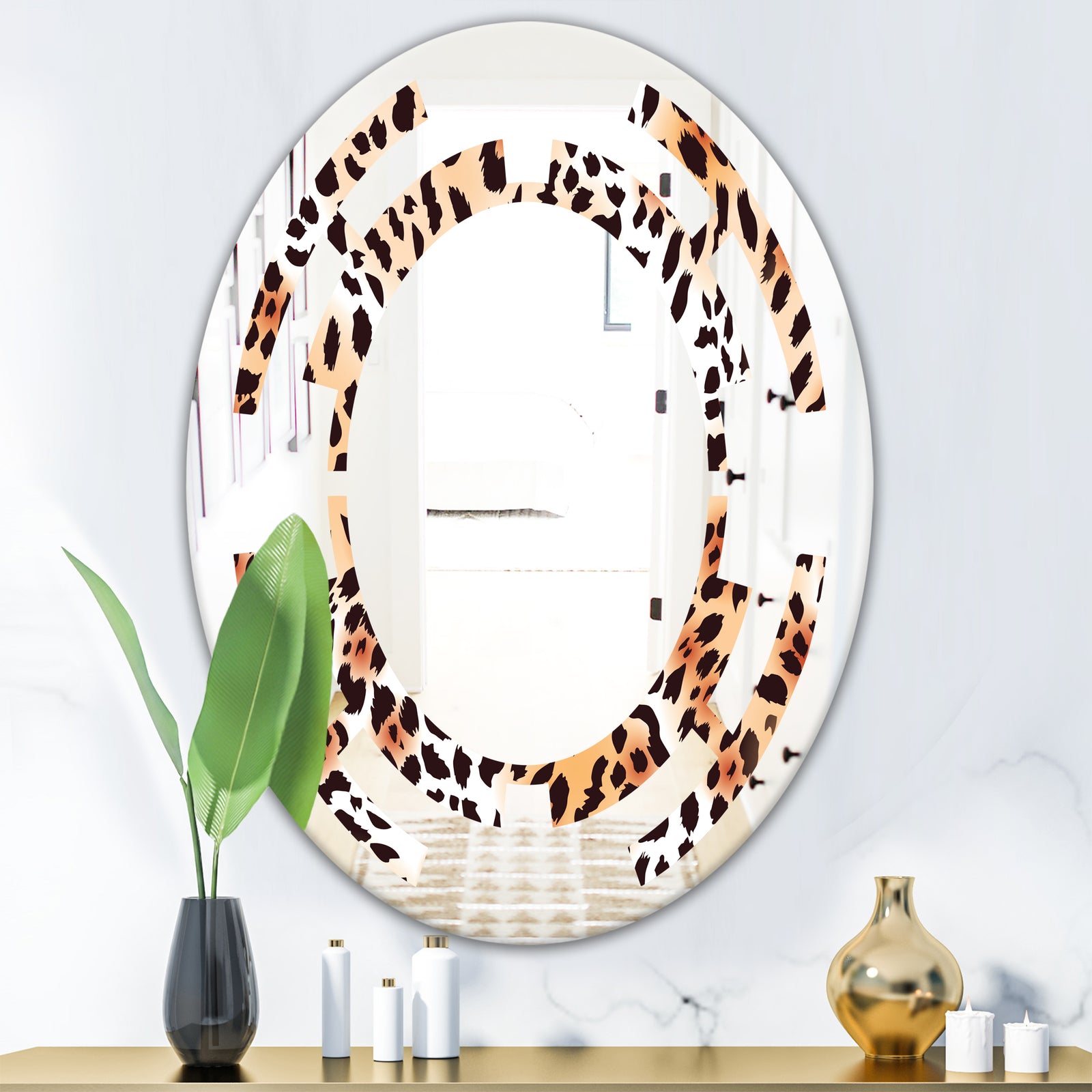 Leopard Fur Safari II - Modern Round or Oval Wall Mirror - Space