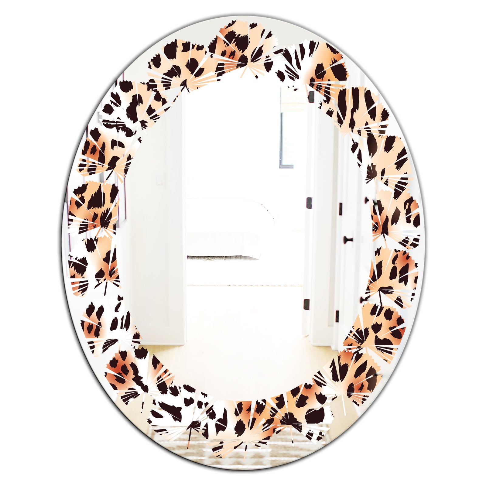 Leopard Fur Safari II - Modern Round or Oval Wall Mirror - Leaves