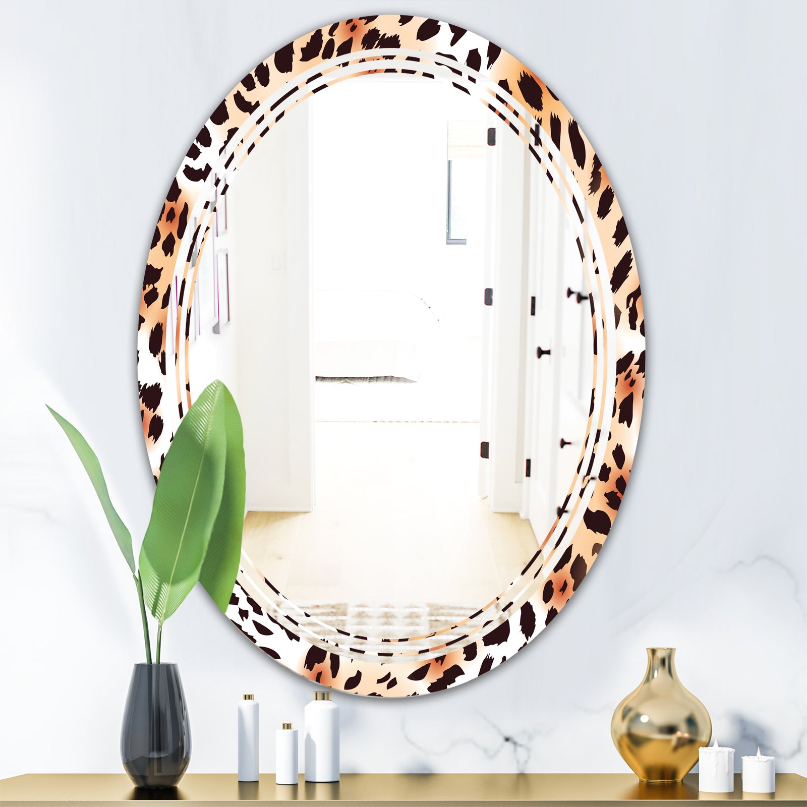 Leopard Fur Safari II - Modern Round or Oval Wall Mirror - Triple C