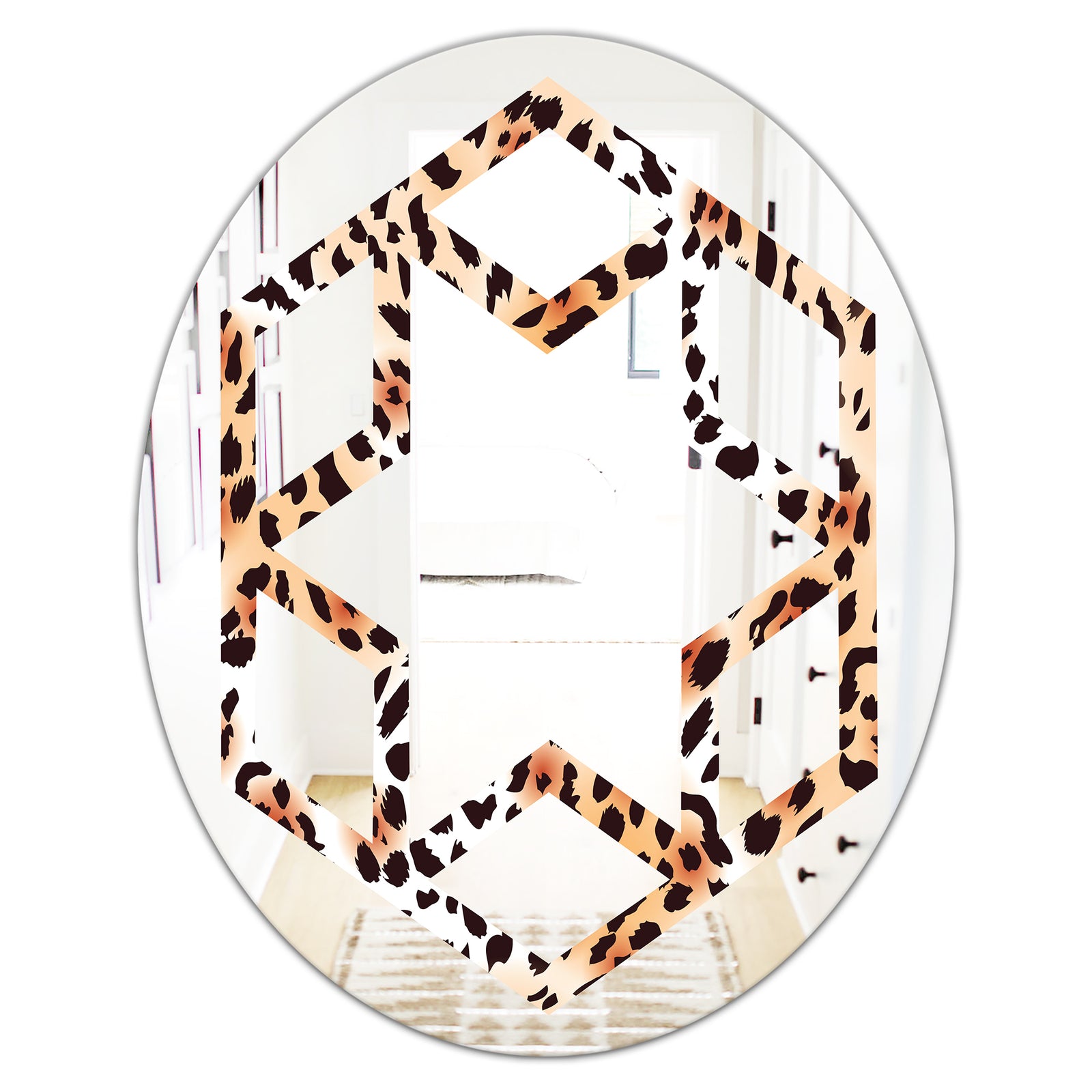 Leopard Fur Safari II - Modern Round or Oval Wall Mirror - Hexagon Star