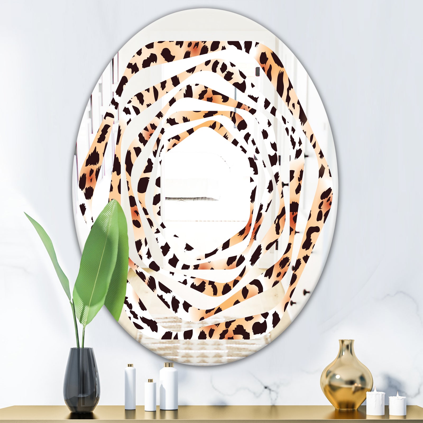 Leopard Fur Safari II - Modern Round or Oval Wall Mirror - Whirl