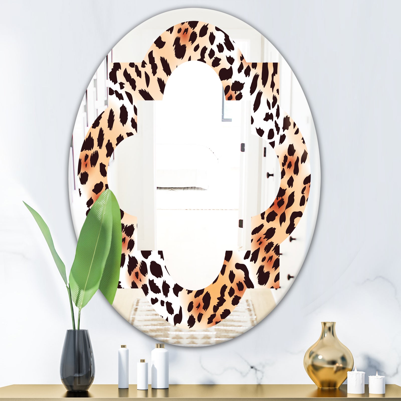 Leopard Fur Safari II - Modern Round or Oval Wall Mirror - Quatrefoil