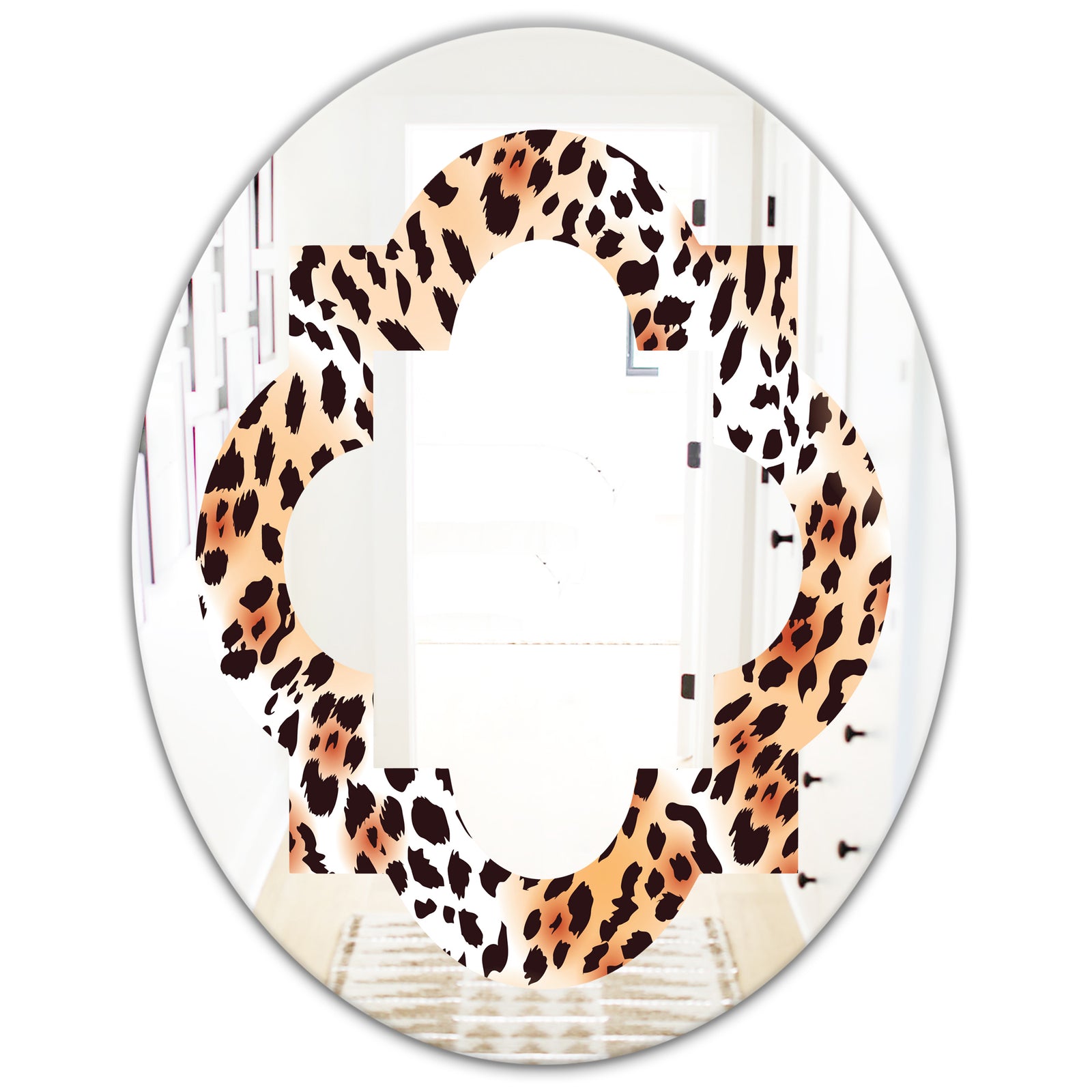 Leopard Fur Safari II - Modern Round or Oval Wall Mirror - Quatrefoil
