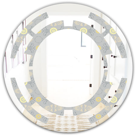 Golden Cornflower Pattern - Modern Round or Oval Wall Mirror - Space