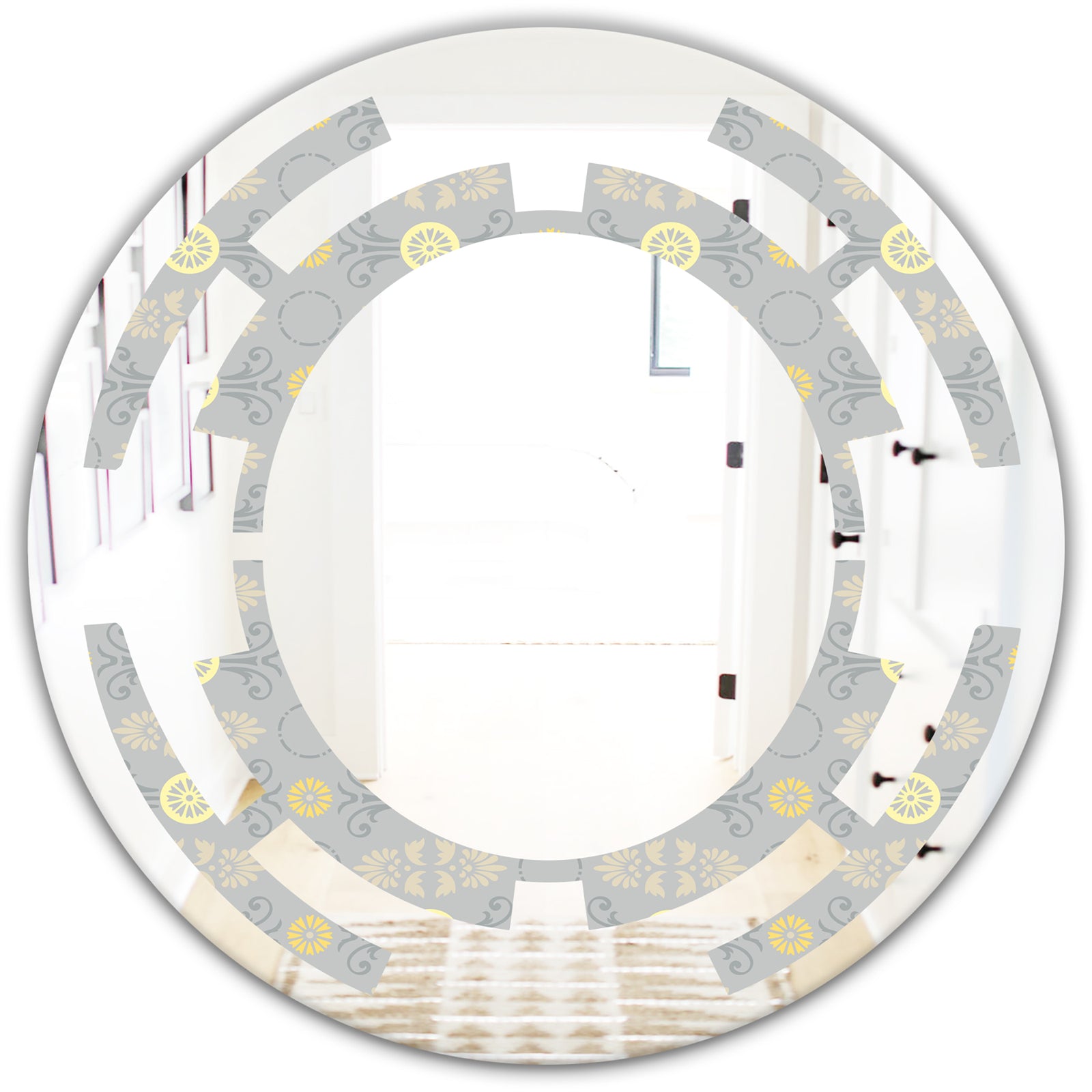 Golden Cornflower Pattern - Modern Round or Oval Wall Mirror - Space