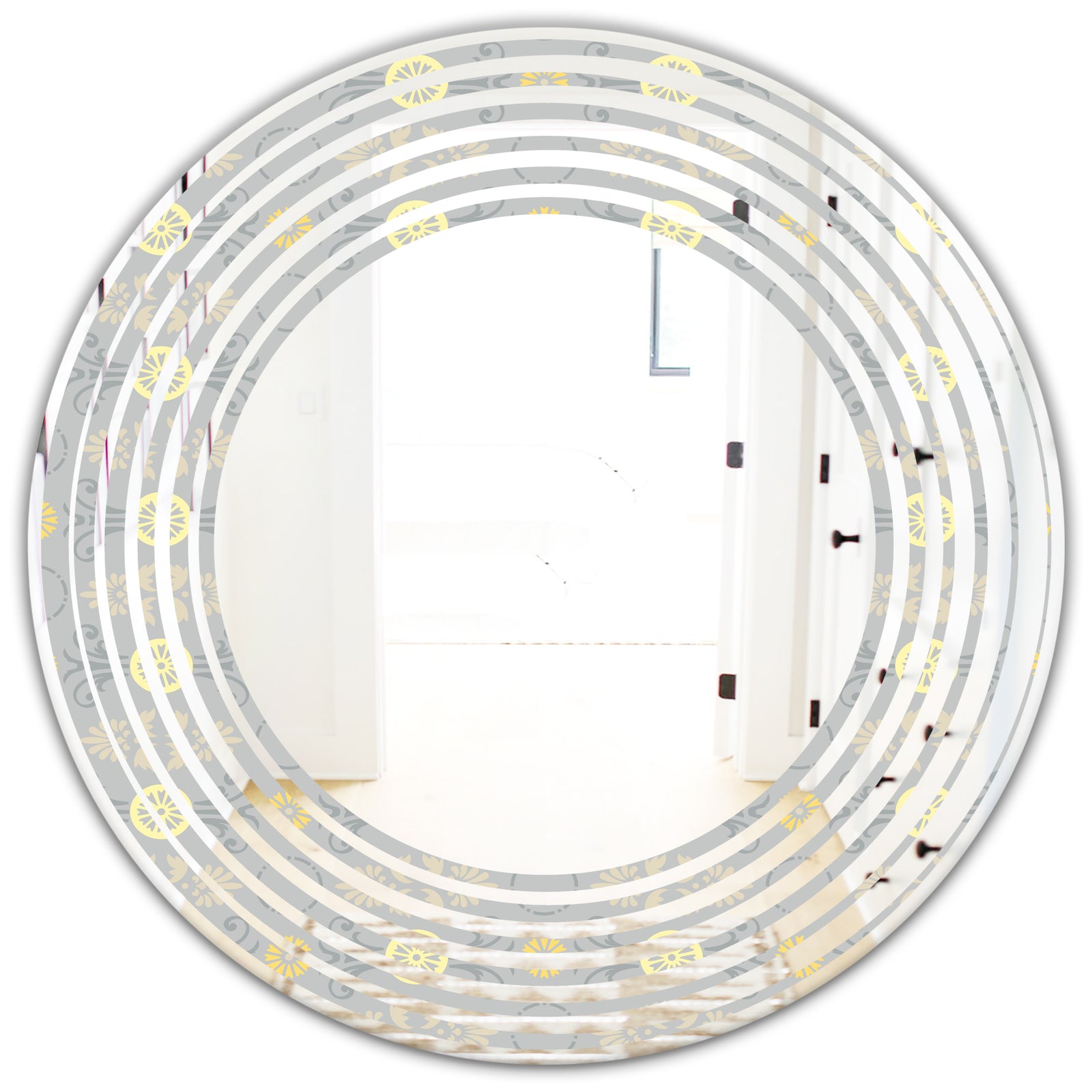 Golden Cornflower Pattern - Modern Round or Oval Wall Mirror - Wave