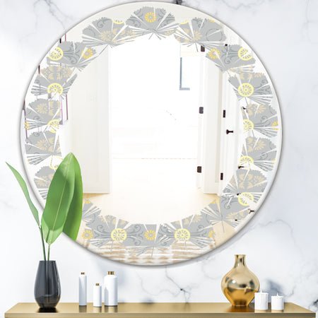 Golden Cornflower Pattern - Modern Round or Oval Wall Mirror - Leaves