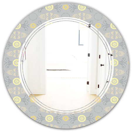 Golden Cornflower Pattern - Modern Round or Oval Wall Mirror - Triple C