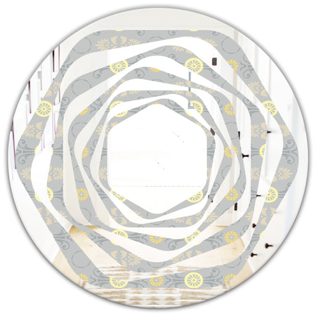 Golden Cornflower Pattern - Modern Round or Oval Wall Mirror - Whirl
