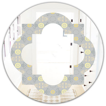 Golden Cornflower Pattern - Modern Round or Oval Wall Mirror - Quatrefoil