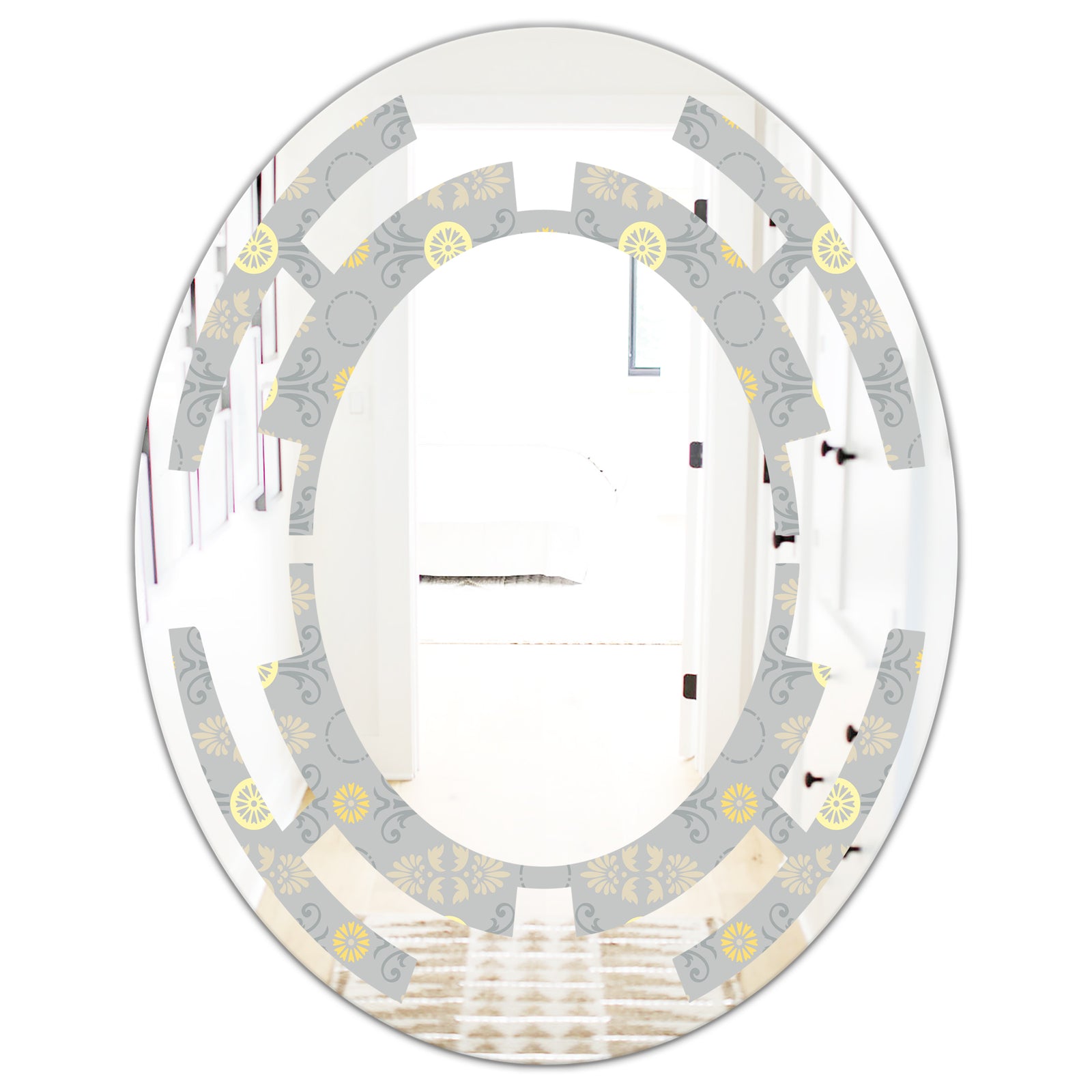 Golden Cornflower Pattern - Modern Round or Oval Wall Mirror - Space