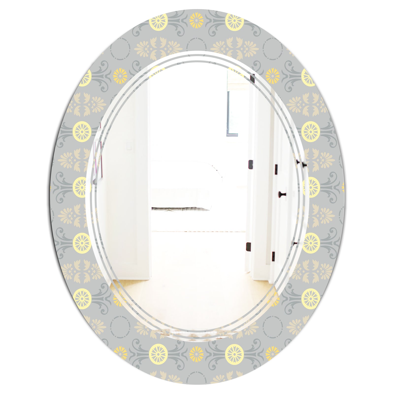 Golden Cornflower Pattern - Modern Round or Oval Wall Mirror - Triple C