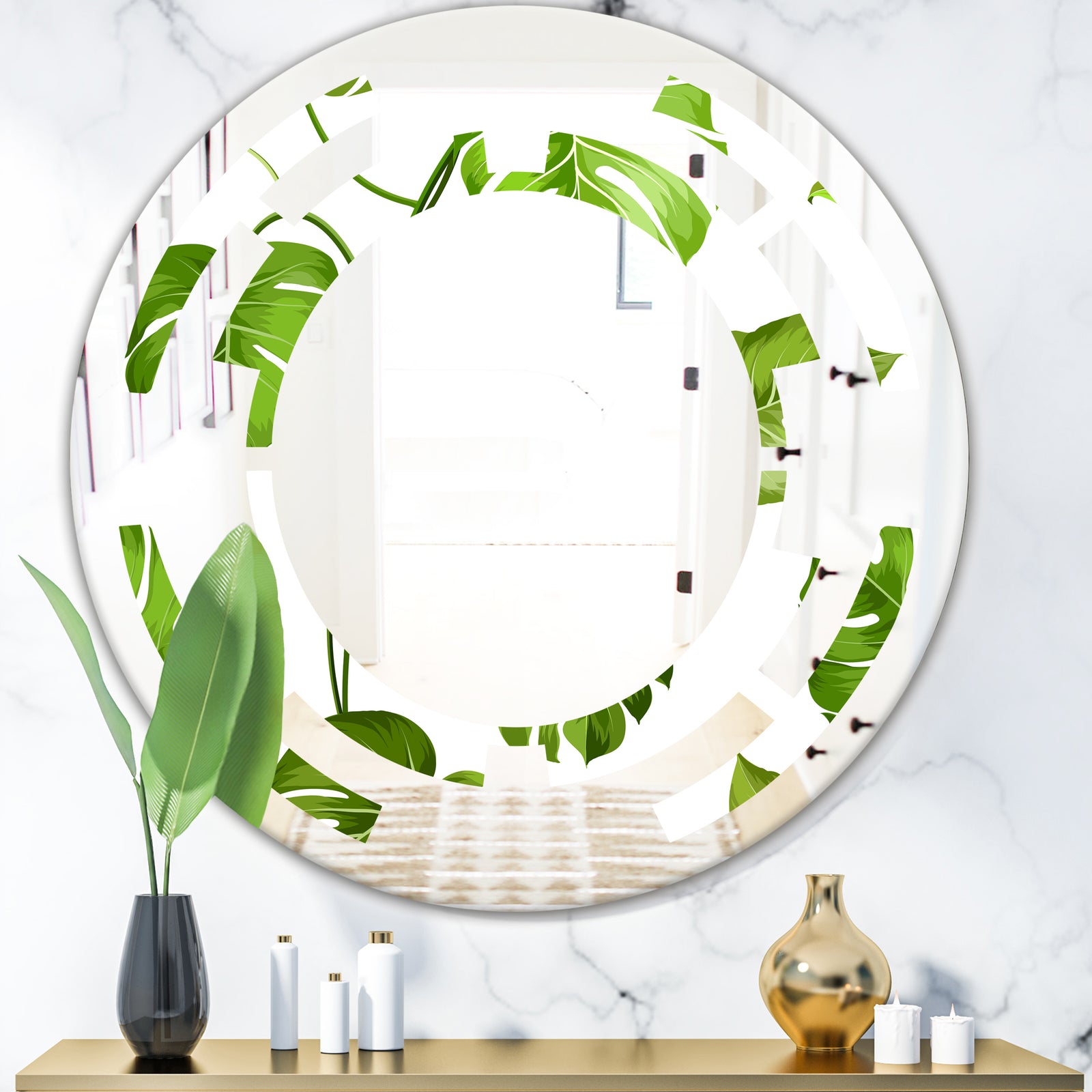 Tropical Palm Leaves II - Modern Round or Oval Wall Mirror - Space
