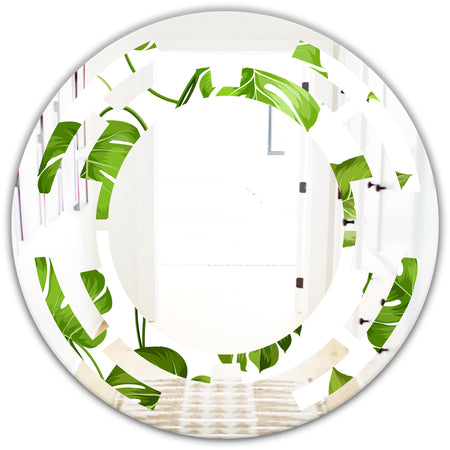 Tropical Palm Leaves II - Modern Round or Oval Wall Mirror - Space