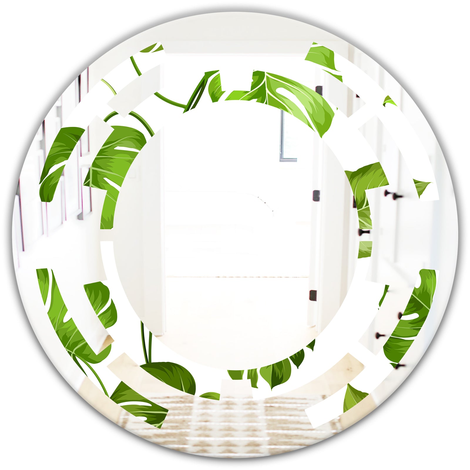 Tropical Palm Leaves II - Modern Round or Oval Wall Mirror - Space