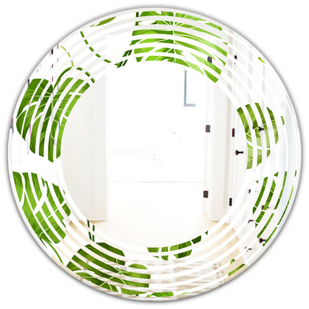 Tropical Palm Leaves II - Modern Round or Oval Wall Mirror - Wave