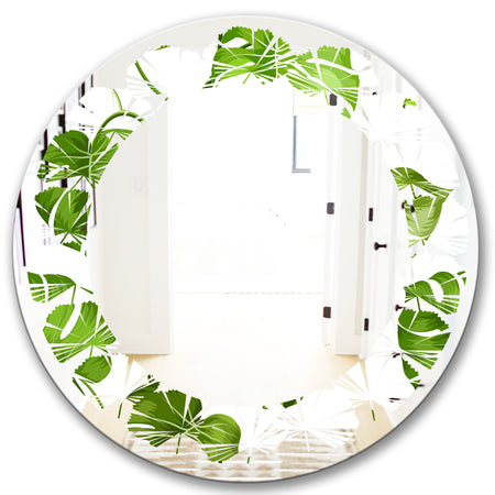 Tropical Palm Leaves II - Modern Round or Oval Wall Mirror - Leaves