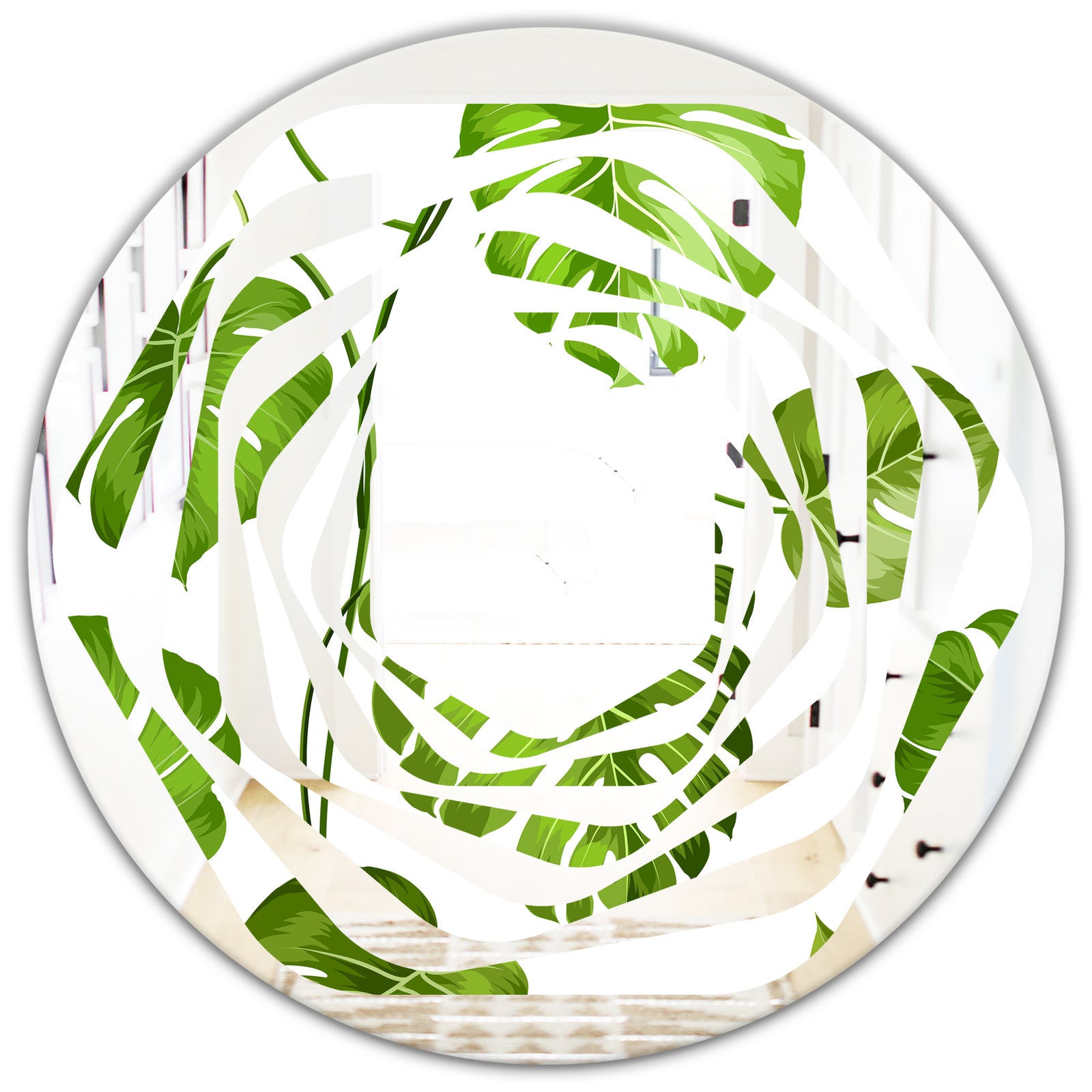 Tropical Palm Leaves II - Modern Round or Oval Wall Mirror - Whirl