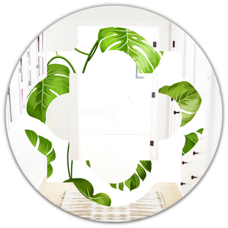 Tropical Palm Leaves II - Modern Round or Oval Wall Mirror - Quatrefoil