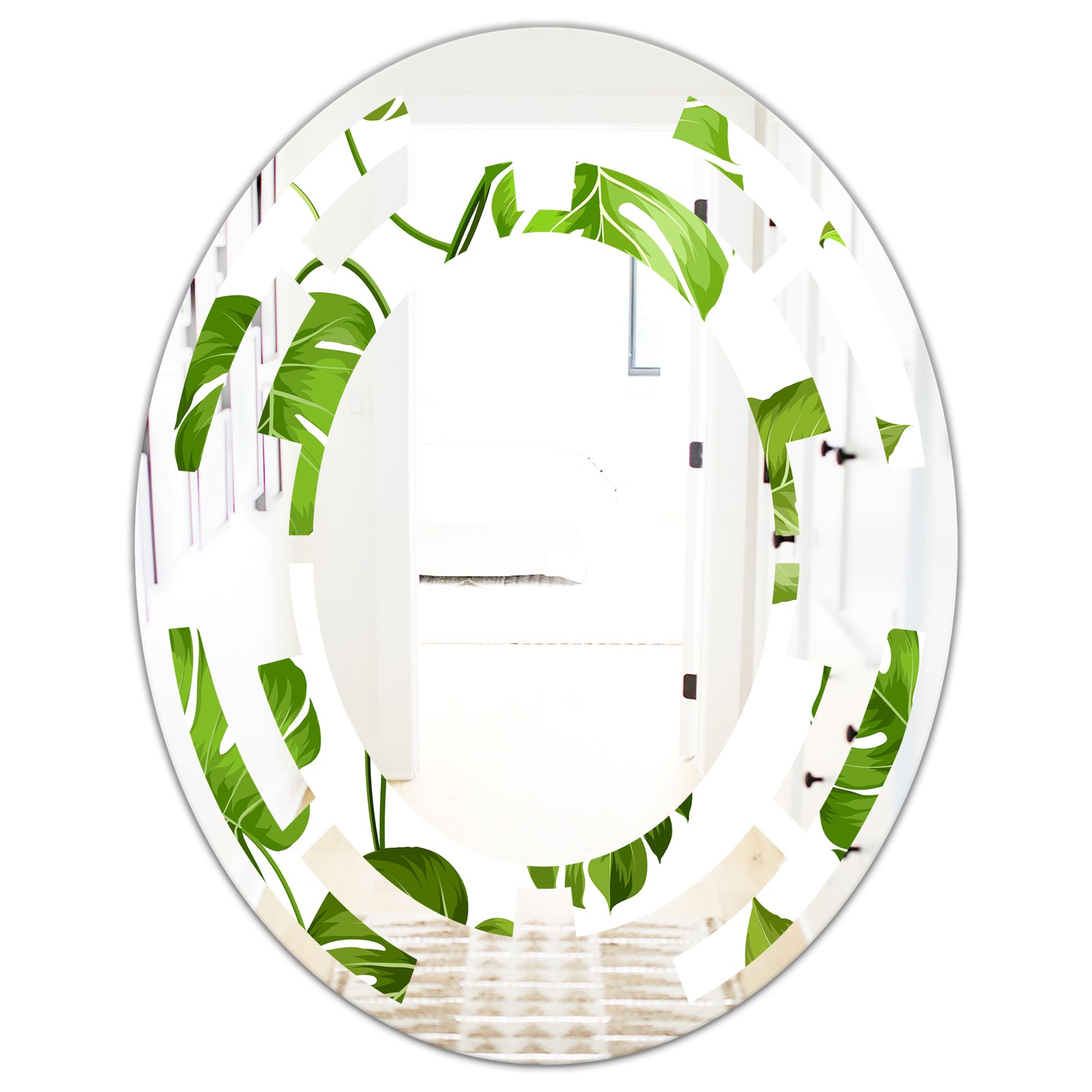 Tropical Palm Leaves II - Modern Round or Oval Wall Mirror - Space