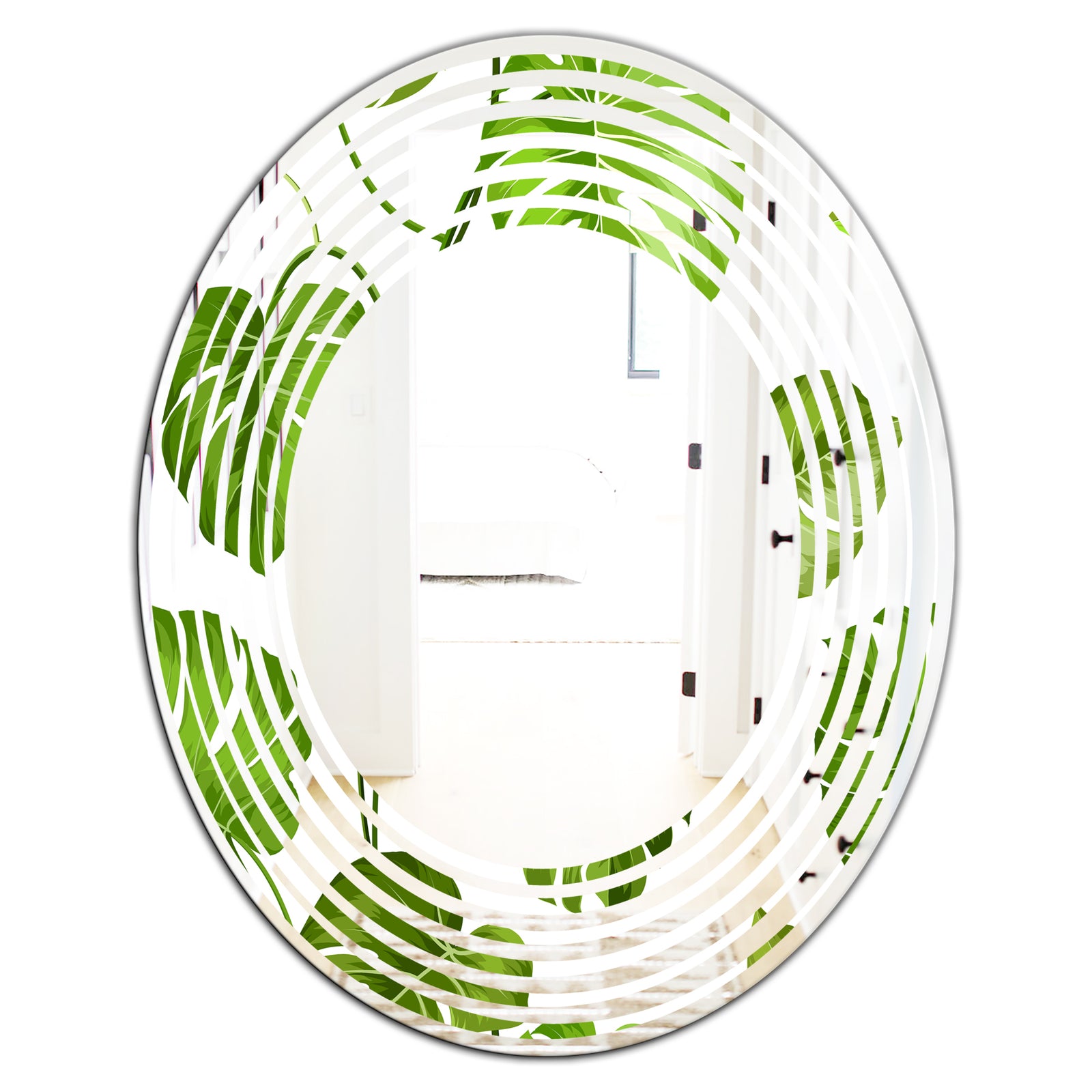 Tropical Palm Leaves II - Modern Round or Oval Wall Mirror - Wave