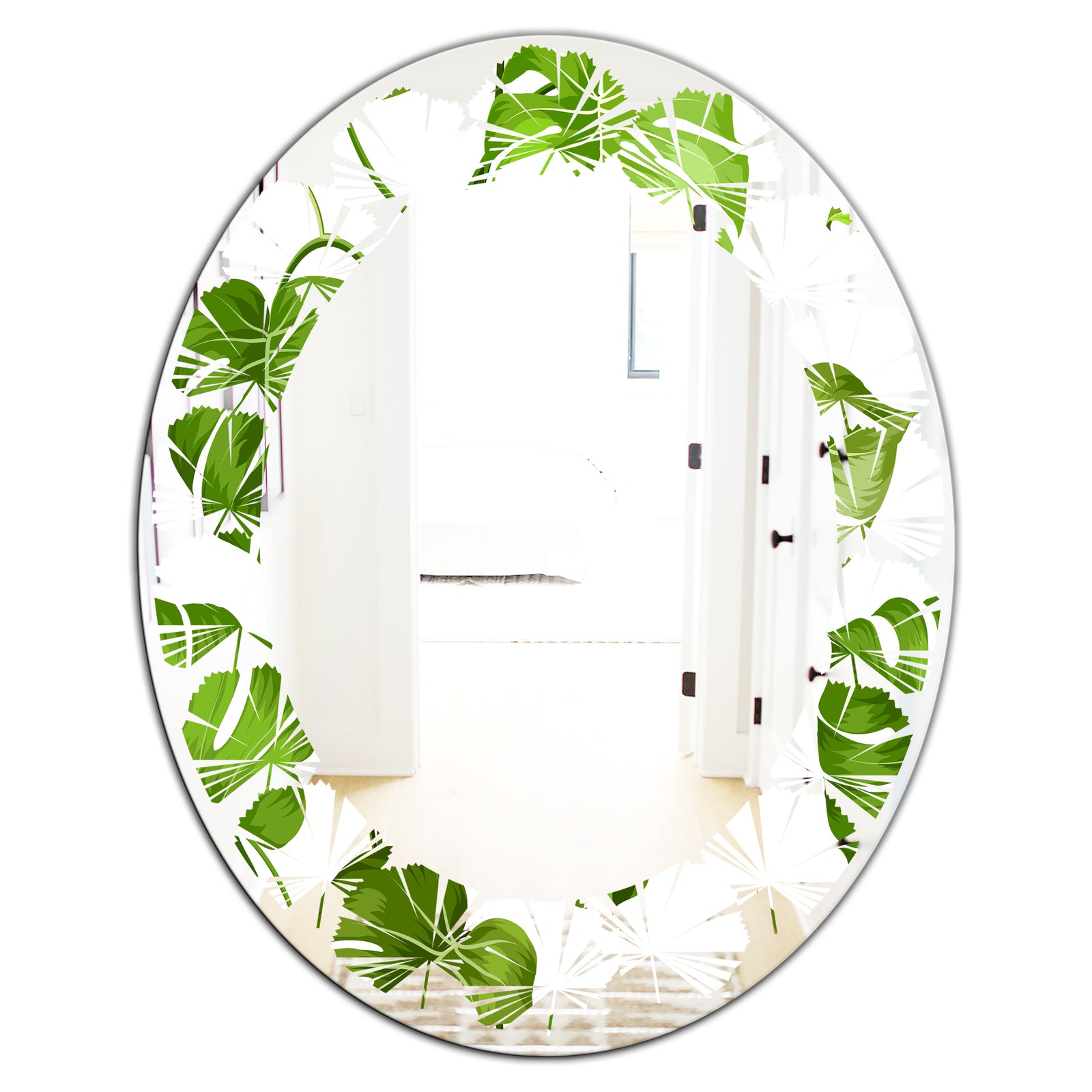 Tropical Palm Leaves II - Modern Round or Oval Wall Mirror - Leaves