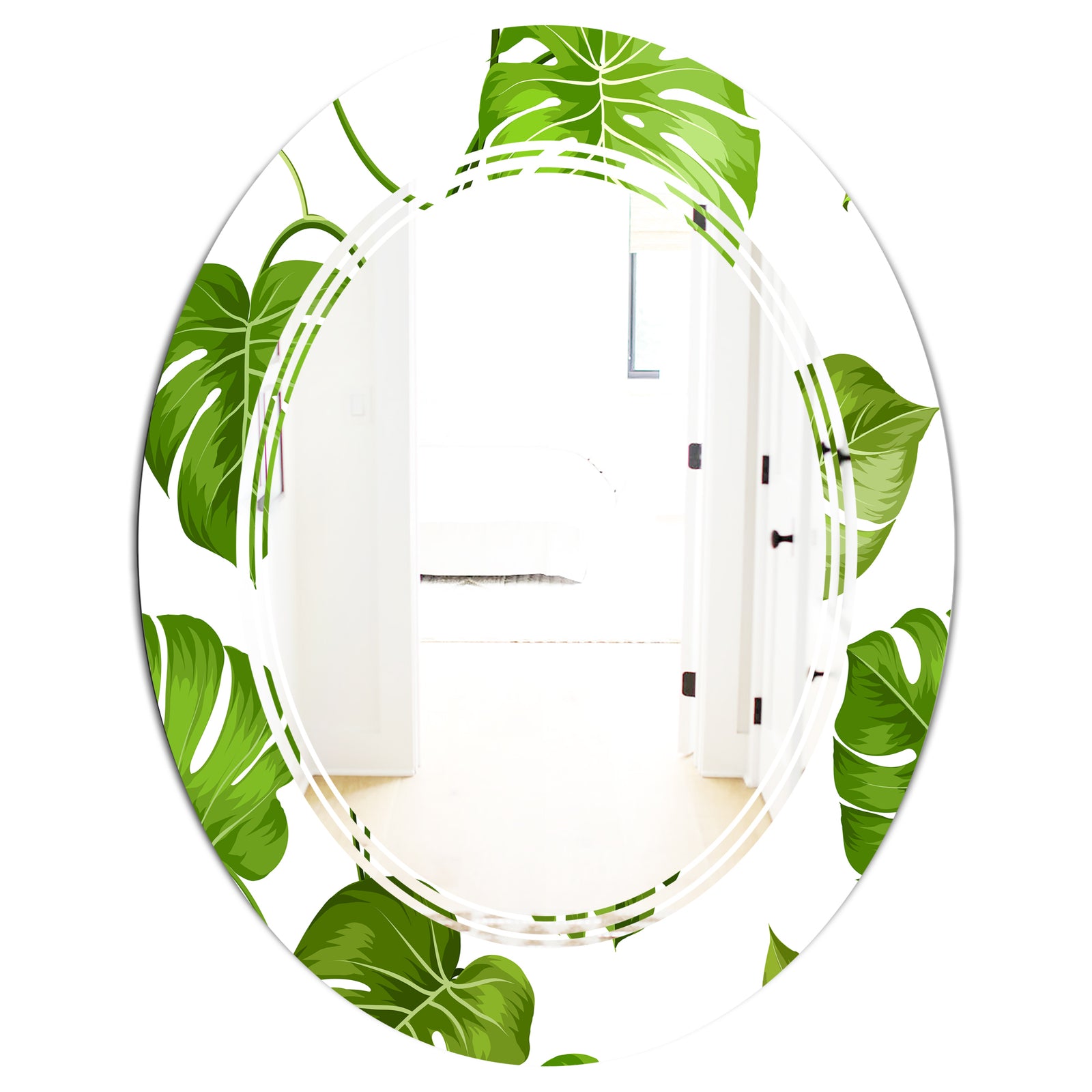 Tropical Palm Leaves II - Modern Round or Oval Wall Mirror - Triple C
