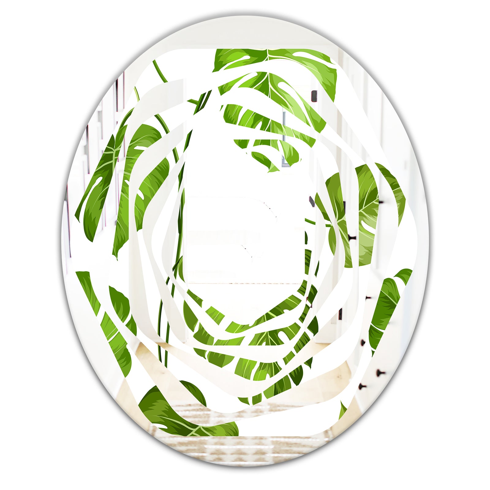 Tropical Palm Leaves II - Modern Round or Oval Wall Mirror - Whirl