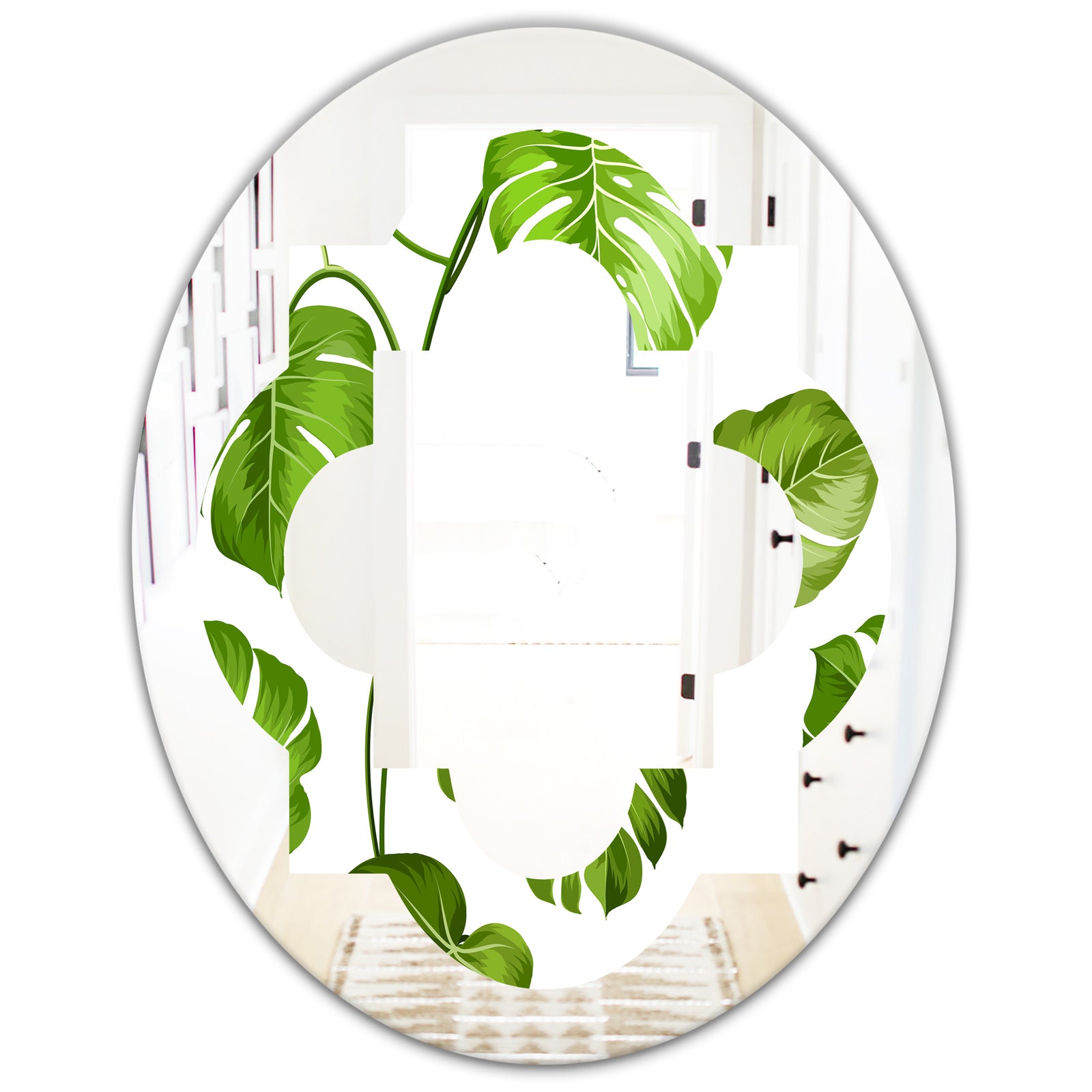 Tropical Palm Leaves II - Modern Round or Oval Wall Mirror - Quatrefoil