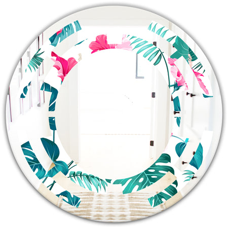 Tropical Botanicals and Flowers - Modern Round or Oval Wall Mirror - Space