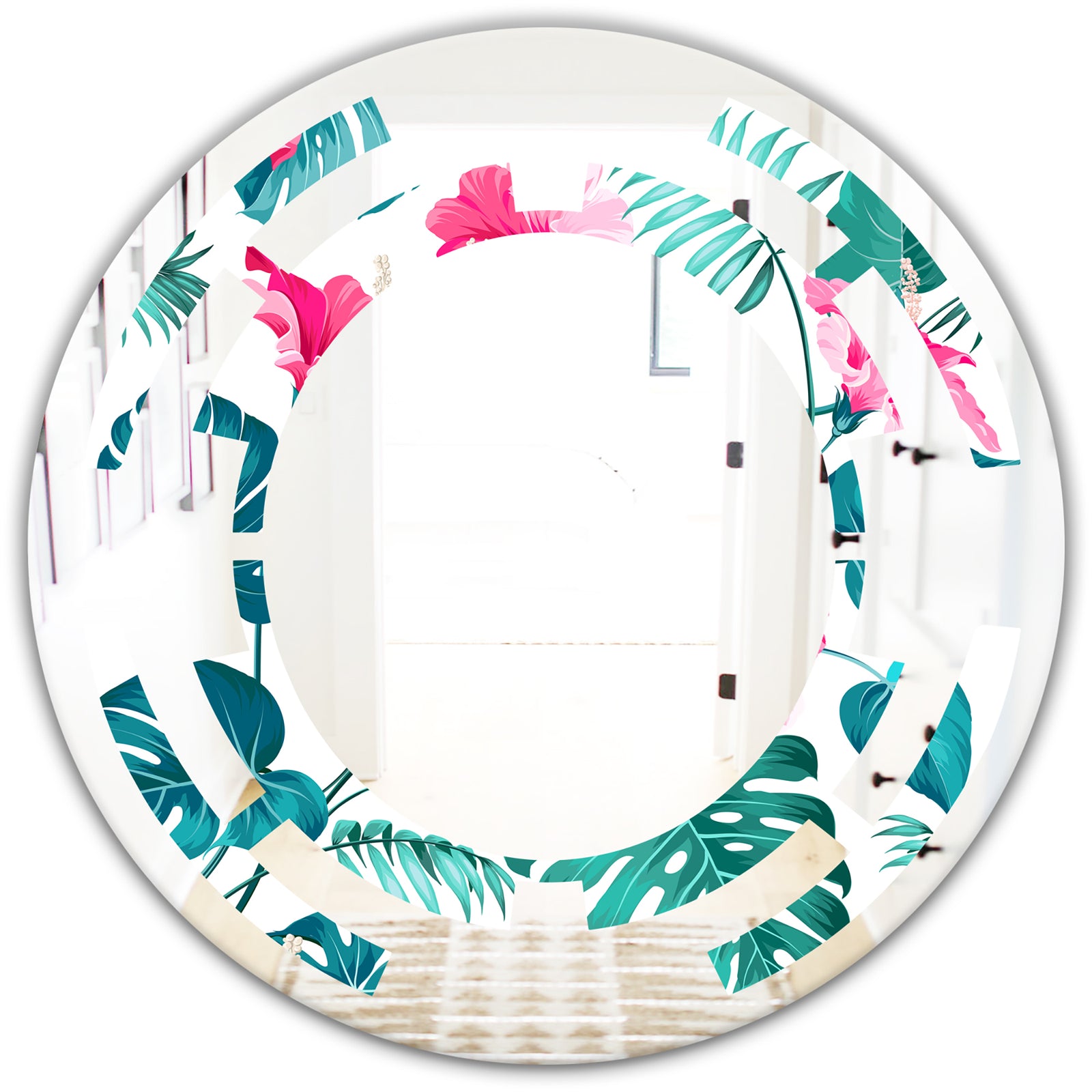 Tropical Botanicals and Flowers - Modern Round or Oval Wall Mirror - Space