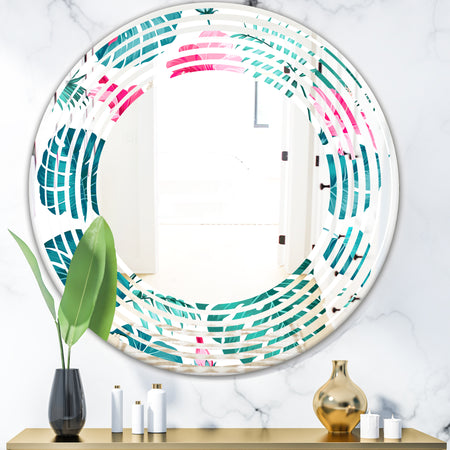 Tropical Botanicals and Flowers - Modern Round or Oval Wall Mirror - Wave