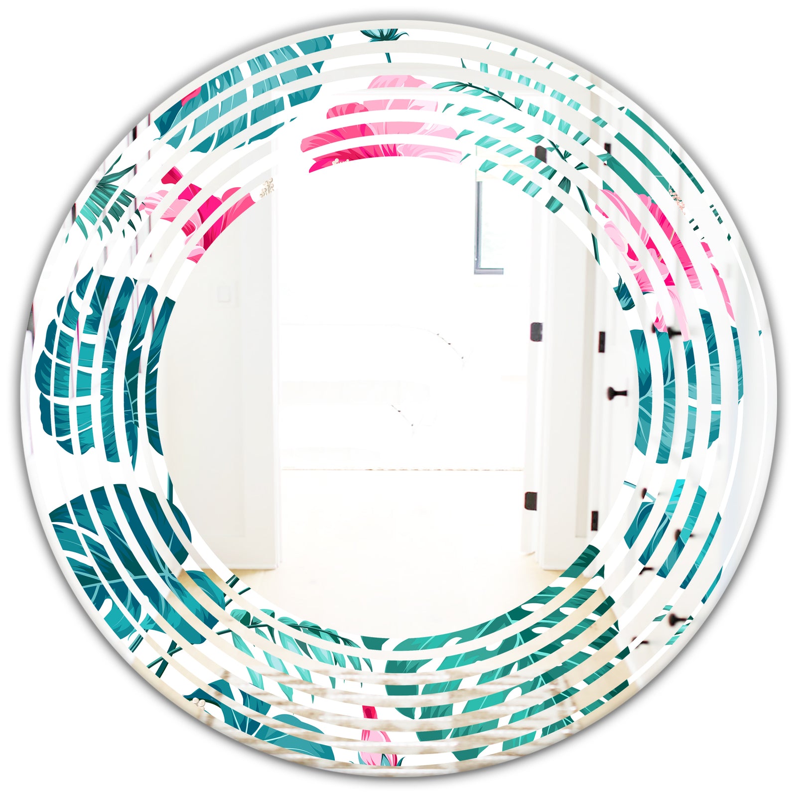 Tropical Botanicals and Flowers - Modern Round or Oval Wall Mirror - Wave