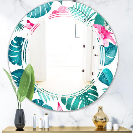 Tropical Botanicals and Flowers - Modern Round or Oval Wall Mirror - Triple C