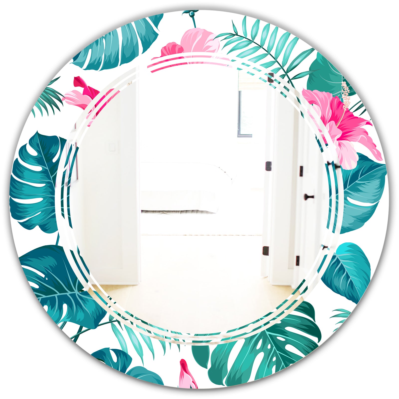 Tropical Botanicals and Flowers - Modern Round or Oval Wall Mirror - Triple C
