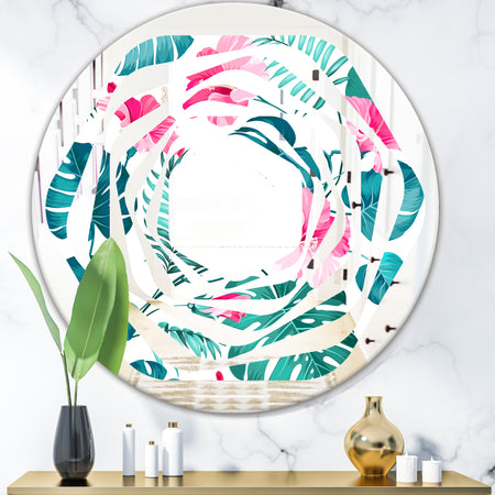 Tropical Botanicals and Flowers - Modern Round or Oval Wall Mirror - Whirl