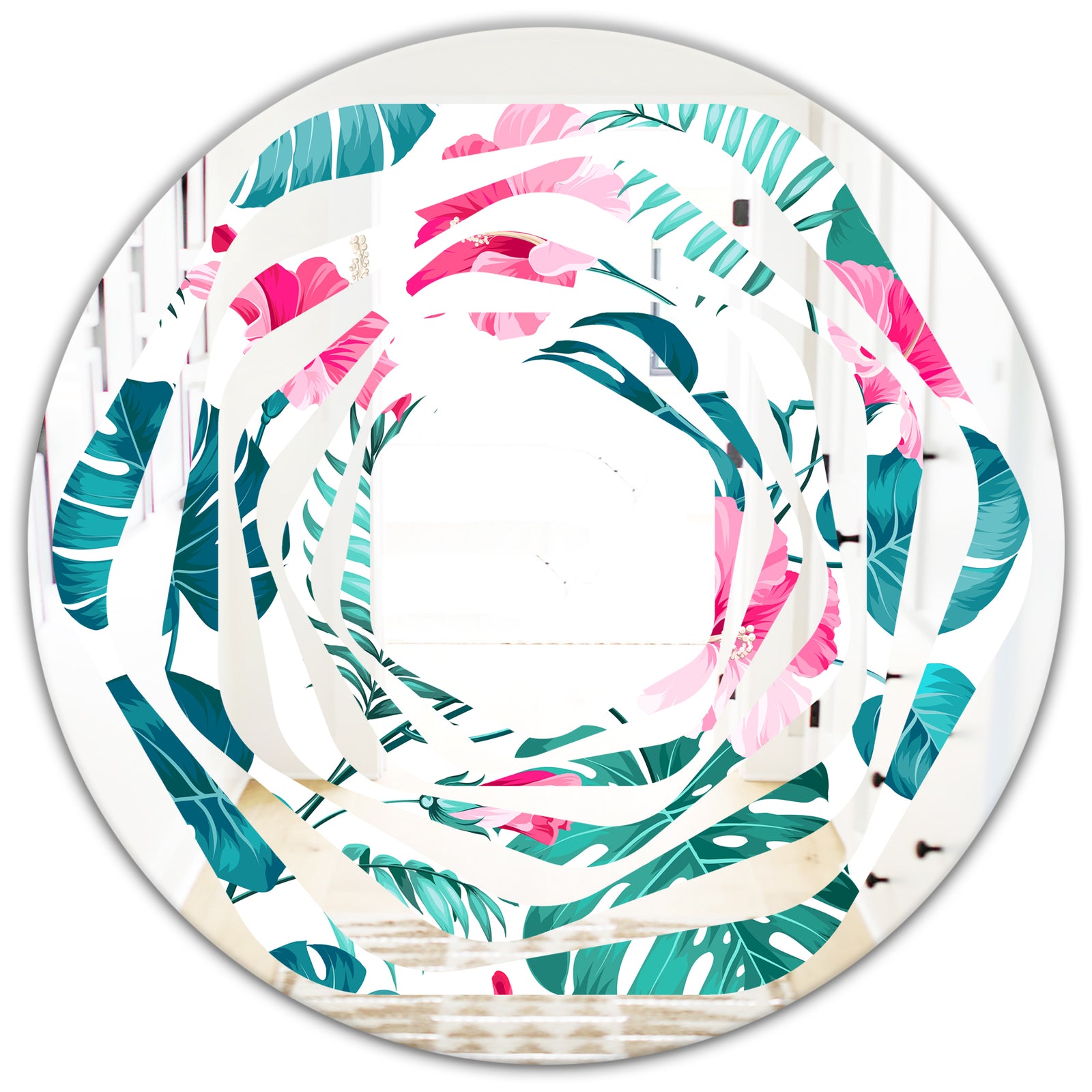 Tropical Botanicals and Flowers - Modern Round or Oval Wall Mirror - Whirl