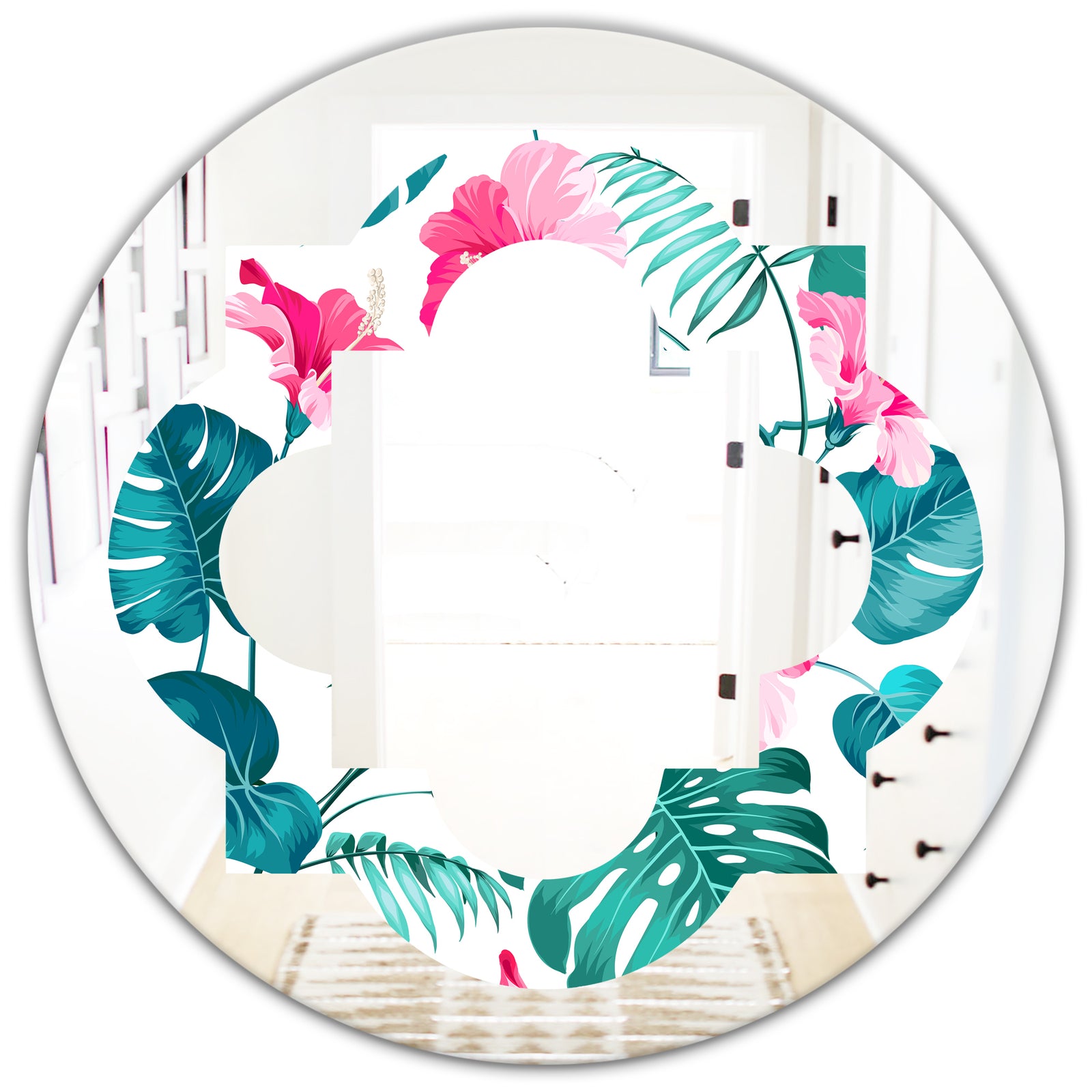 Tropical Botanicals and Flowers - Modern Round or Oval Wall Mirror - Quatrefoil