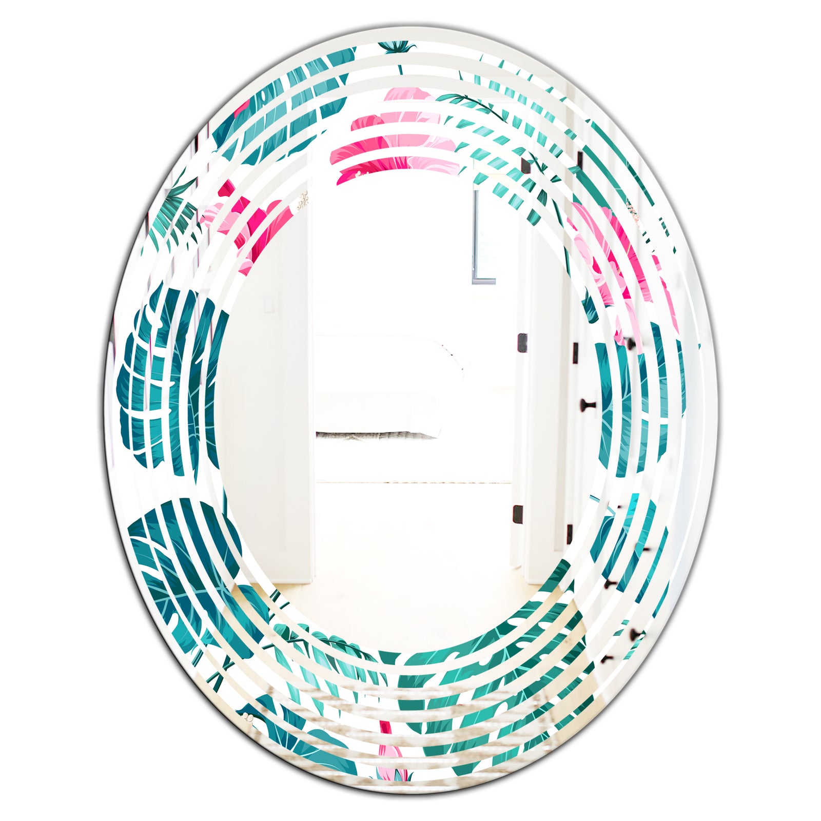 Tropical Botanicals and Flowers - Modern Round or Oval Wall Mirror - Wave