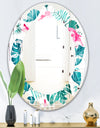 Tropical Botanicals and Flowers - Modern Round or Oval Wall Mirror - Leaves