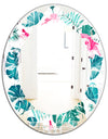 Tropical Botanicals and Flowers - Modern Round or Oval Wall Mirror - Leaves