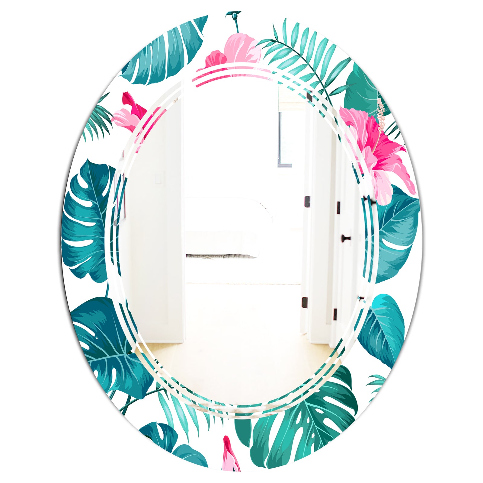 Tropical Botanicals and Flowers - Modern Round or Oval Wall Mirror - Triple C