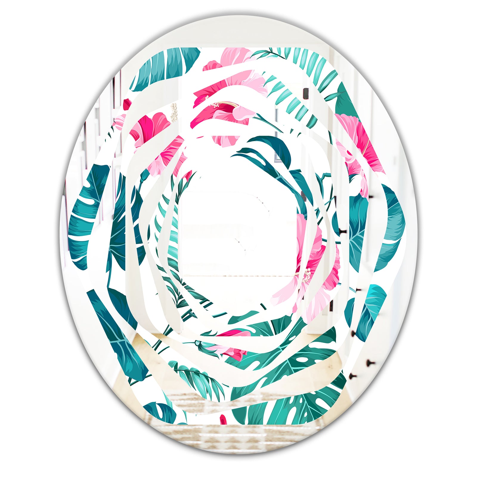 Tropical Botanicals and Flowers - Modern Round or Oval Wall Mirror - Whirl