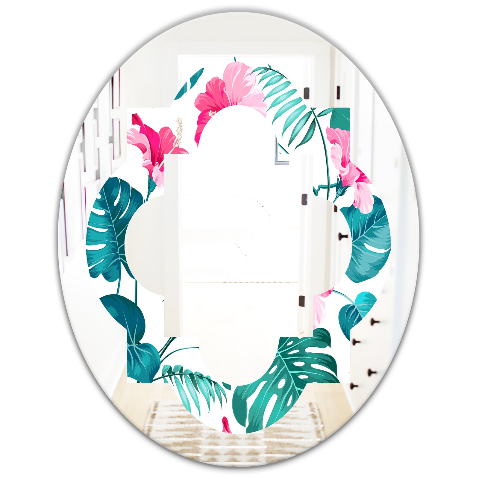 Tropical Botanicals and Flowers - Modern Round or Oval Wall Mirror - Quatrefoil