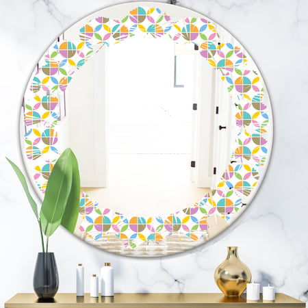 Retro Geometric Design VIII - Modern Round or Oval Wall Mirror - Leaves