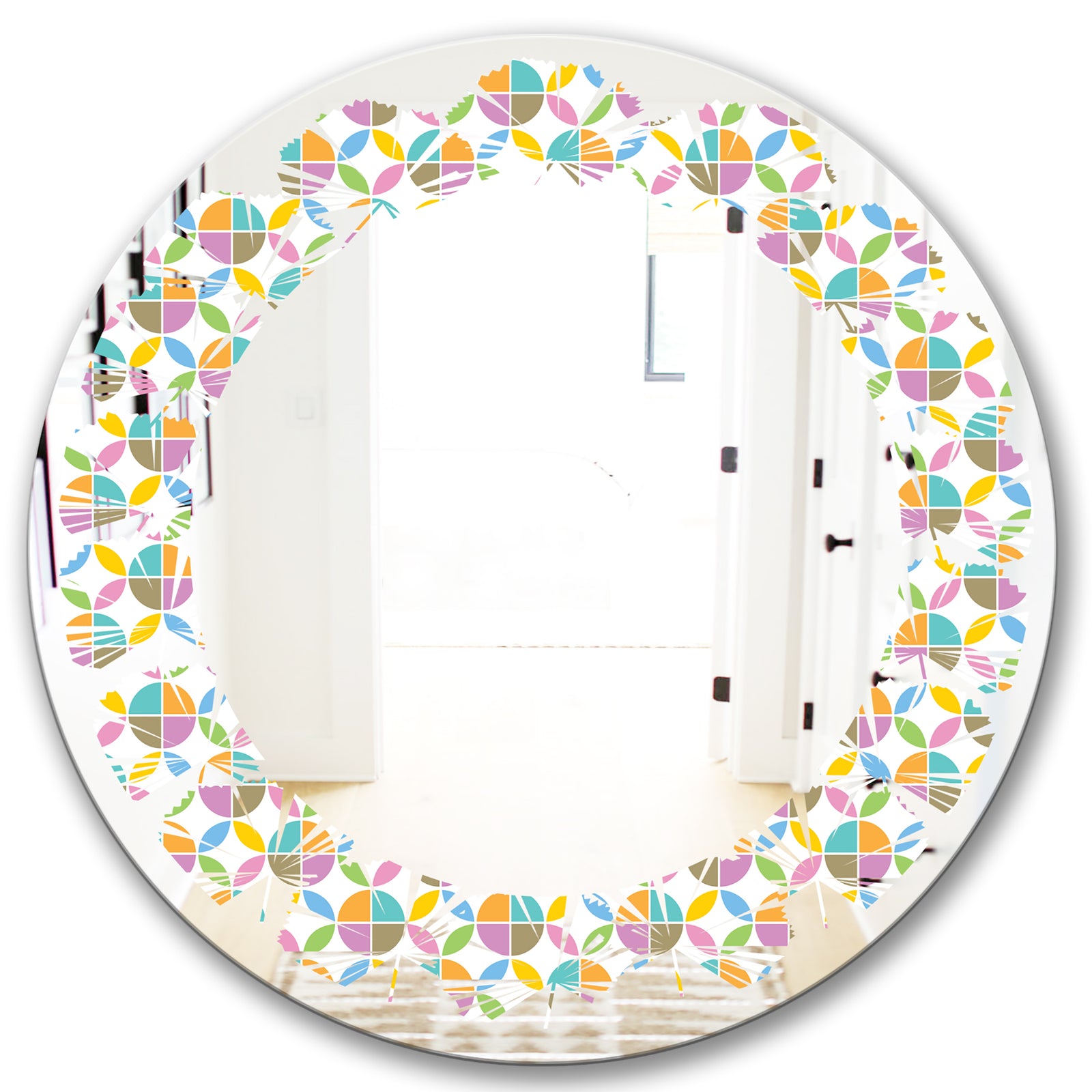 Retro Geometric Design VIII - Modern Round or Oval Wall Mirror - Leaves